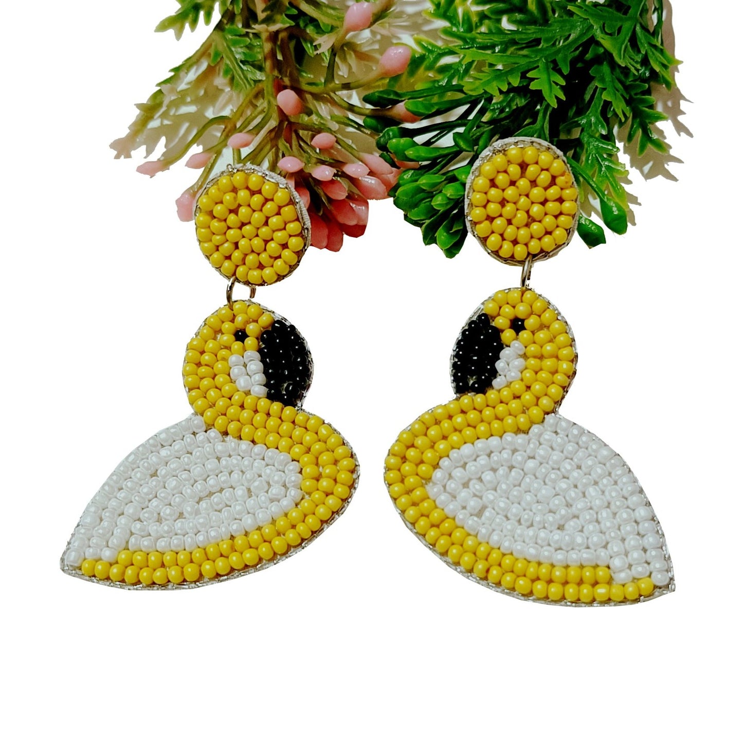 Handmade Embroidery Design Traditional Duck Design, Beaded Stud Earring