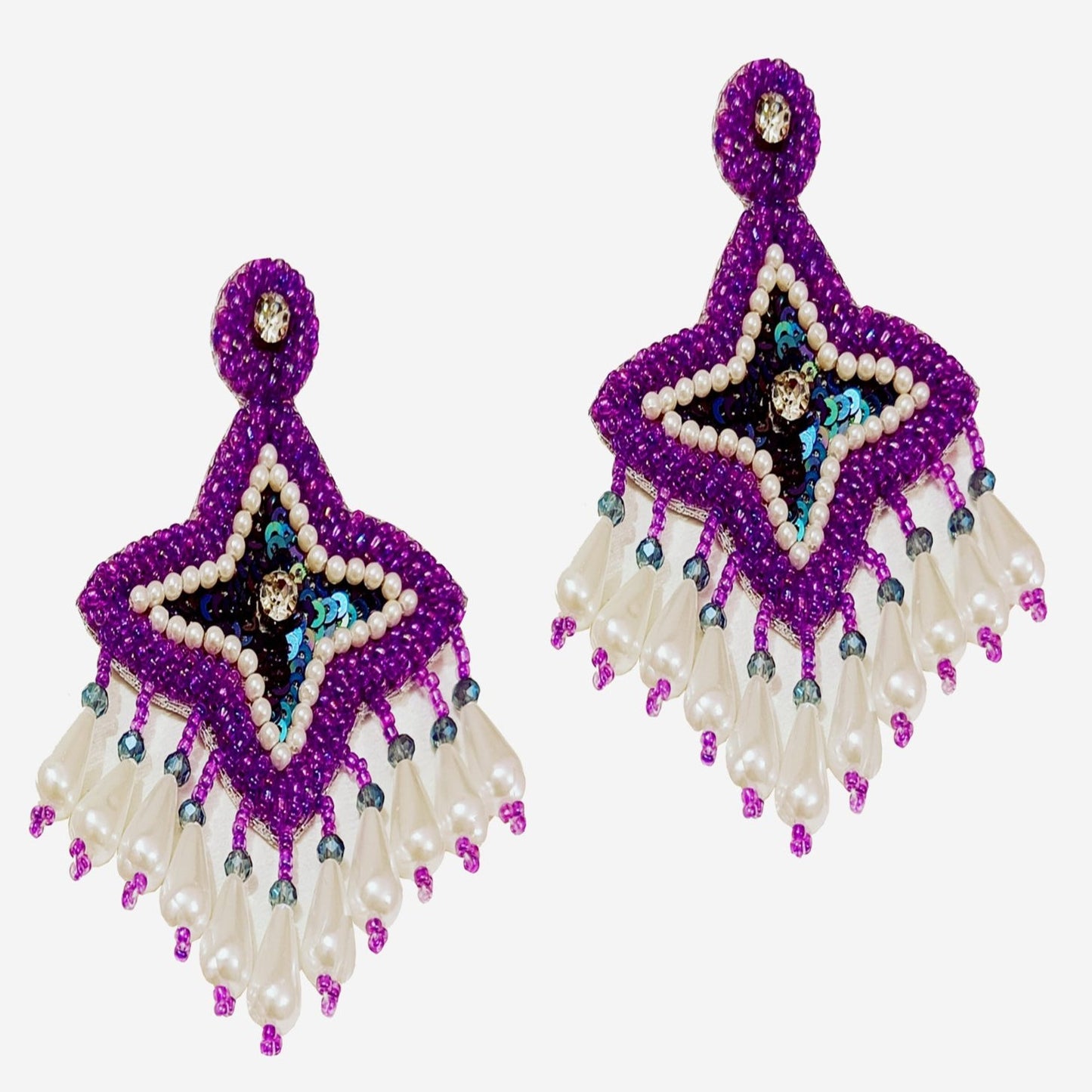 Pearl Beaded Handmade Embroidery Design Tending Statement Earring