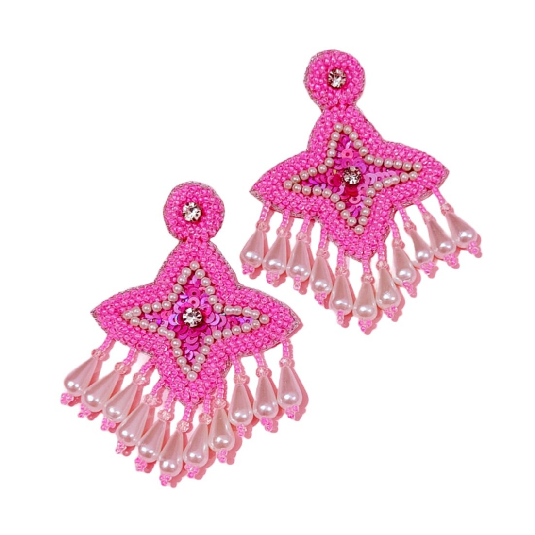 Hand Embroidered Design Crystal Beaded Tending Statement Earring