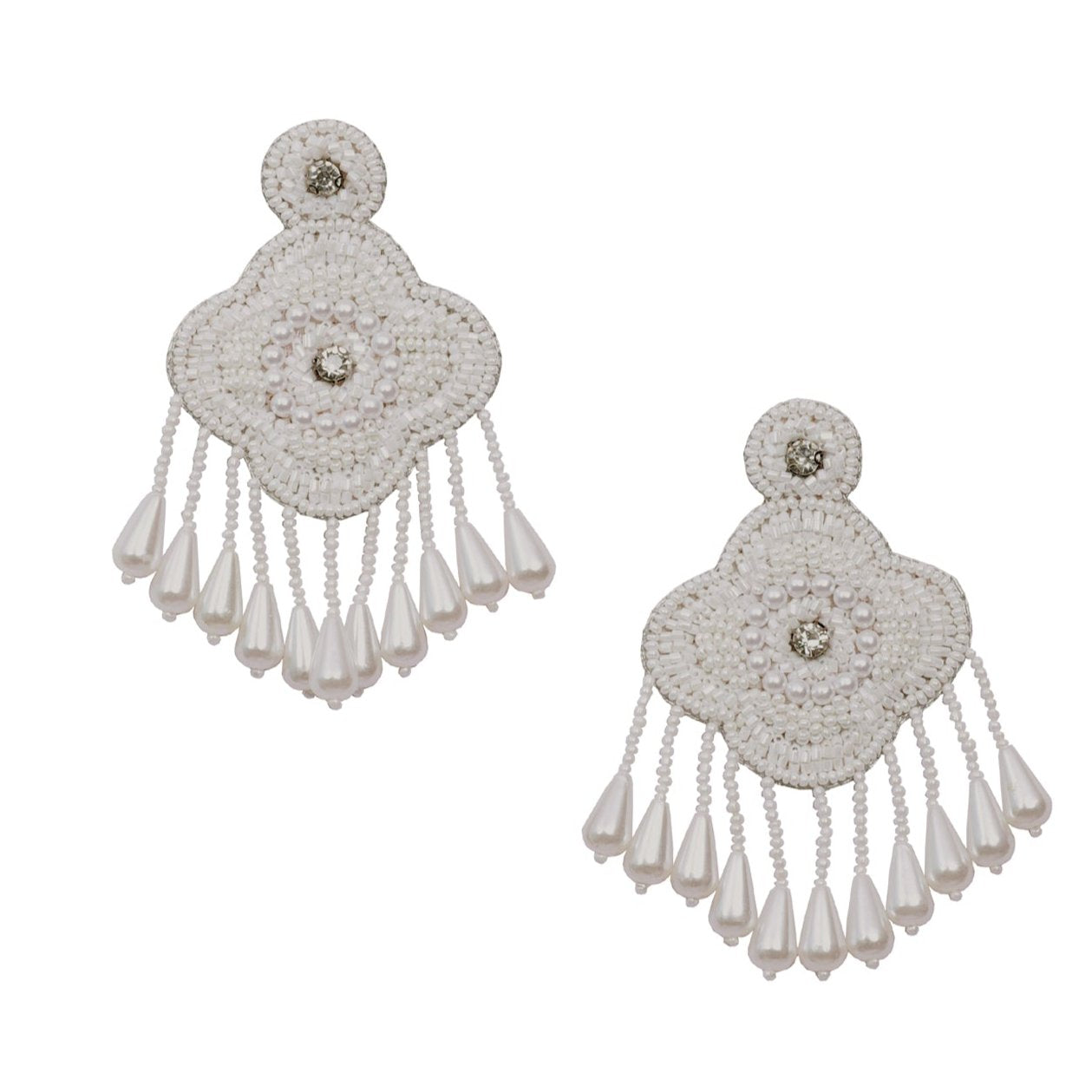 Handmade Embroidery Design, Pearl Beaded Traditional Crystal Earring Tikka Set for Weddings & Bridal Wears