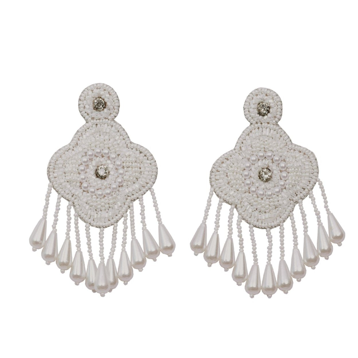 Pearl Beaded Handmade Embroidery Design Traditional Statement Earring