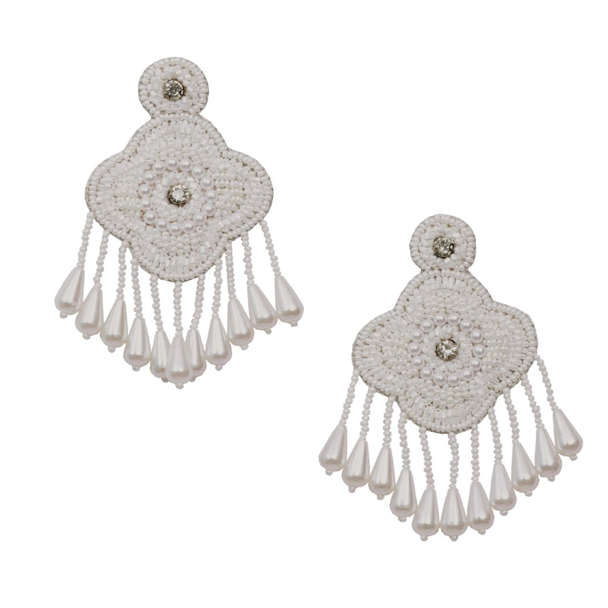 Pearl Beaded Handmade Embroidery Design Traditional Statement Earring