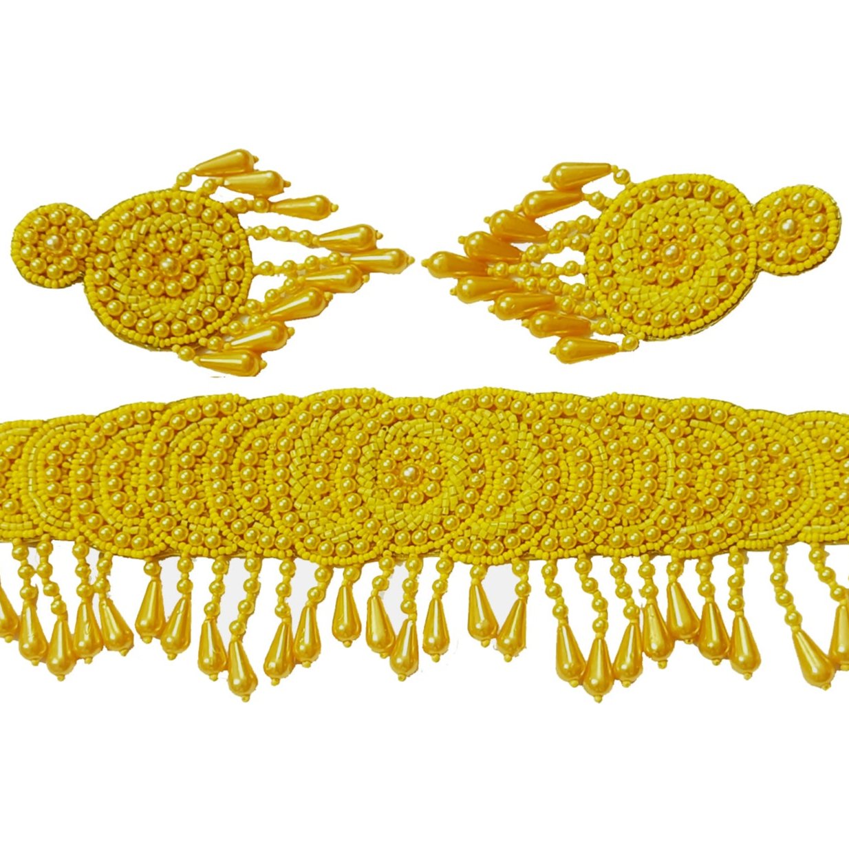 Handmade Embroidery Design Yellow Pearl Beaded Choker Necklace Set for Women