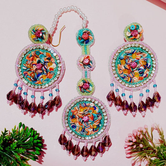 Handmade Embroidery Design, Pearl Beaded  Luxury Crystal Statement & Tikka Set